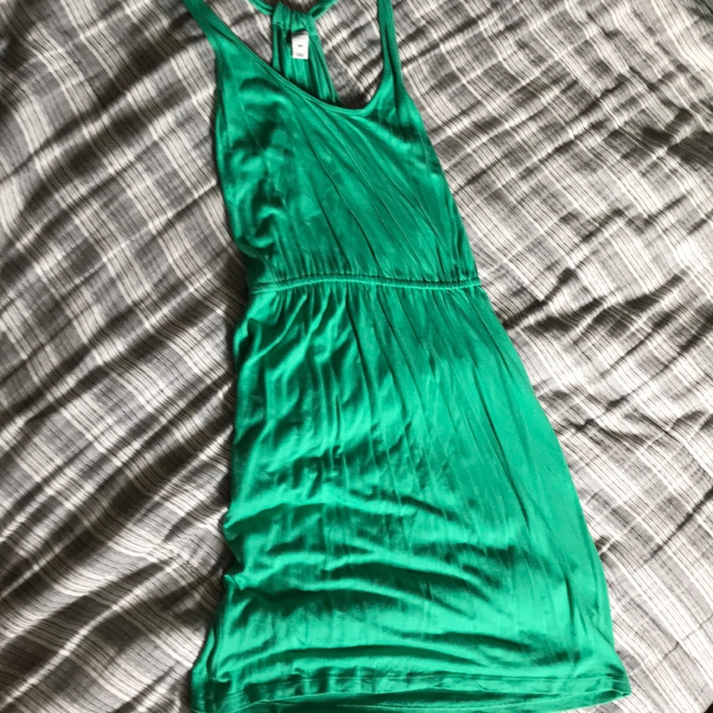 Green cotton dress with elastic waist